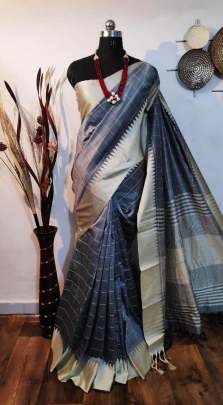 Banglori Raw Silk Saree With Khadi Wooven Pallu