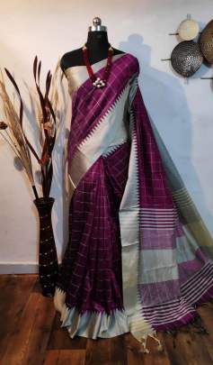 Banglori Raw Silk Saree With Khadi Wooven Pallu