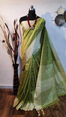 Banglori Raw Silk Saree With Khadi Wooven Pallu