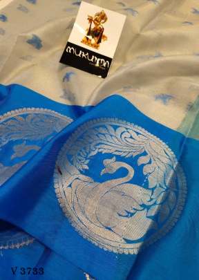 Barby Banarasi tissue silk Saree In Sky Blue Color By Surati Fabric