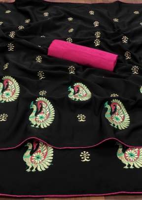 Beautiful Indian Glory More Butta Crape Silk Black Color Saree