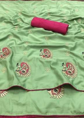 Beautiful Indian Glory More Butta Crape Silk Pista Color Saree