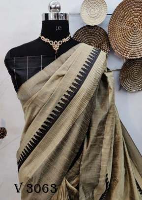  Beautiful Raw silk weaving Chiku saree By Yuvika Checks