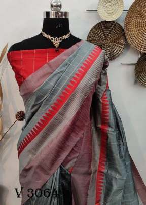  Beautiful Raw silk weaving Grey saree By Yuvika Checks