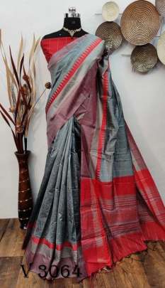 Beautiful Raw silk weaving Grey saree By Yuvika Checks