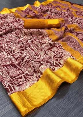 Beautiful Soft Linen Cotton Saree For Daily Wear Yellow Color.