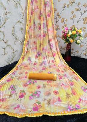 Beautifull Stylish  Lycra Saree  With Digital Printed Yellow.