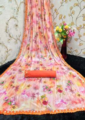 Beautifull Stylish  Lycra Saree  With Digital Printed Orange.