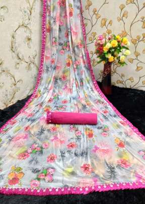 Beautifull Stylish  Lycra Saree  With Digital Printed Pink .