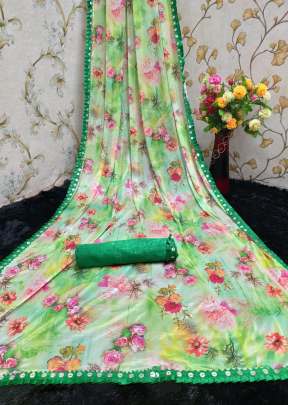 Beautifull Stylish  Lycra Saree  With Digital Printed Green .