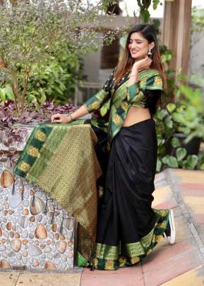 Bhavani Silk Black And Green Colour Saree