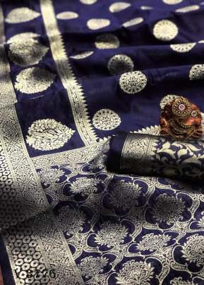 Bulbul Banarasi silk Saree In Navy Blue Color By Surati Fabric