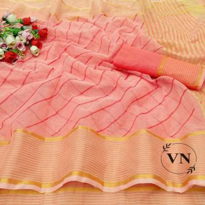 Cotta Chex With Print Peach Colour Saree