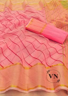 Cotta Chex With Print Pink Colour Saree
