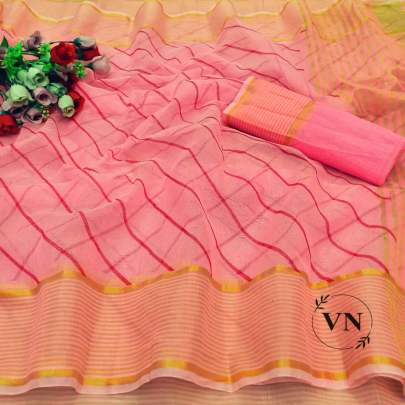 Cotta Chex With Print Pink Colour Saree