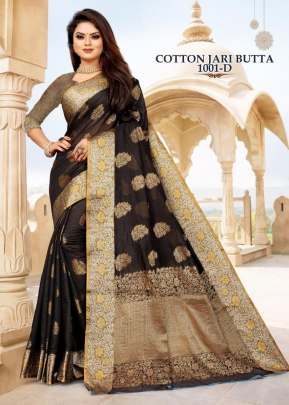 Cotton Jari Butta Black Color Saree