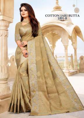  Cotton Jari Butta Golden Color Saree