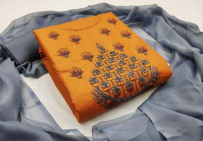 Cotton Orange Color Dress Material