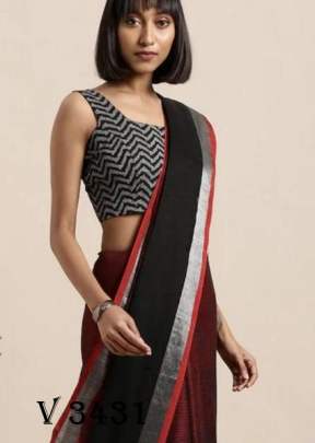 Cotton With Pure Weaving Maroon & Black Color Saree By surati Fabric