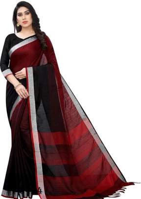 Cotton With Pure Weaving Maroon & Black Color Saree By surati Fabric