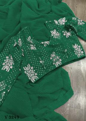 Crush Pleated Green Saree By Surati Fabrics