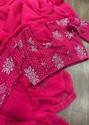 Crush Pleated Pink Saree By Surati Fabrics