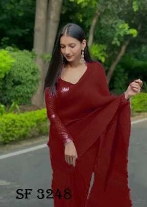 Crush Pleated Royal Red Saree By Surati Fabrics