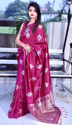 DEEWANI LICHI SILK SAREE DARK PINK COLOR