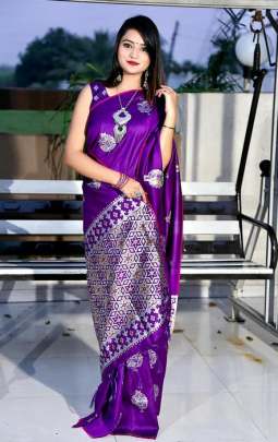 DEEWANI LICHI SILK SAREE PURPLE COLOR