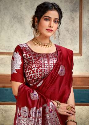 DHANSHREE LICHI SILK SAREE  RED COLOUR