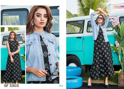 MANTRA VOL 05 Denim Jacket With Long Kurti In 6 Color By Tips   Tops