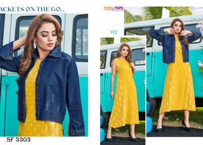 MANTRA VOL 05 Denim Jacket With Long Kurti In 6 Color By Tips   Tops