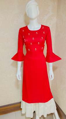 Designer Handwork Rayon Kurti Red