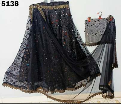 Designer Net Flair Black Lehenga Choli