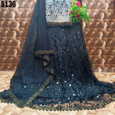 Designer Net Flair Black Lehenga Choli