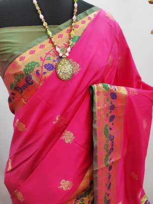 Designer Paithani Lichi Silk Pink Color Saree