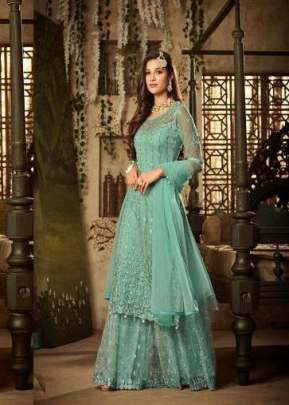 Designer Pakistani Suit With Heavy Net And Embroidery Work Light Rama Green Color Suit