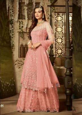 Designer Pakistani Suit With Heavy Net And Embroidery Work Light Peach Color Suit