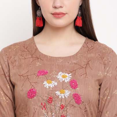 Designer Rayon Kurti Brown