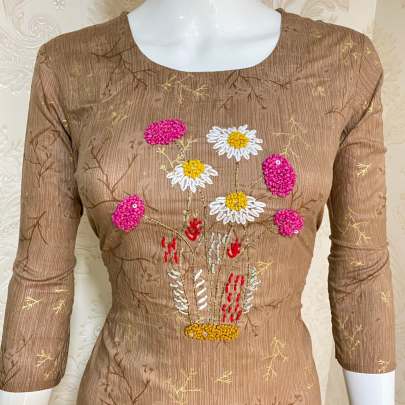 Designer Rayon Kurti Brown