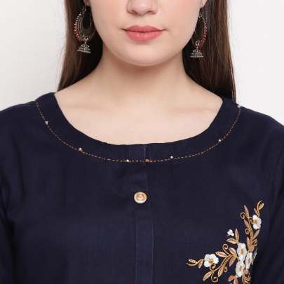 Designer Rayon Kurti Navy Blue