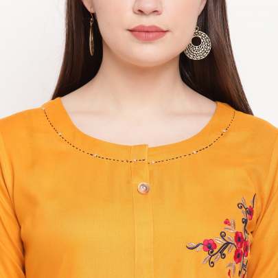 Designer Rayon Kurti Yellow