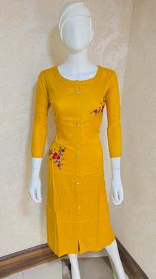 Designer Rayon Kurti Yellow