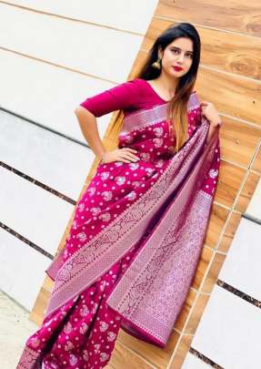 Exquisitely Vibrant Rani Pink Banarasi Silk Butta Saree