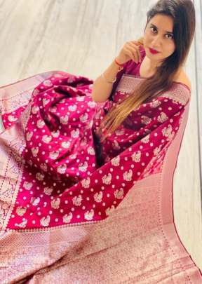 Exquisitely Vibrant Rani Pink Banarasi Silk Butta Saree