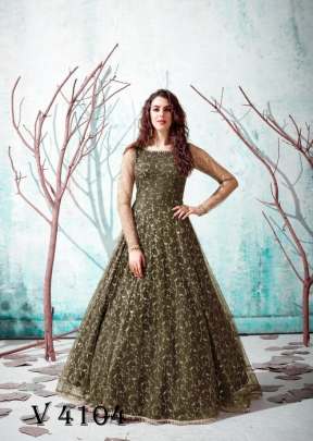 FLORY VOL 13 Anarkali Long Gown In Olive Green Color By SHUBHKALA