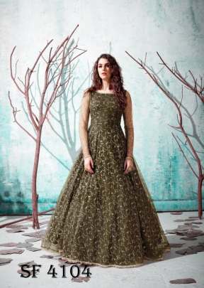 FLORY VOL 13 Anarkali Long Gown In Olive Green Color By SHUBHKALA