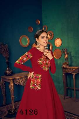 FLORY VOL 17 Anarkali Long Gown In Cherry Red Color By SHUBHKALA