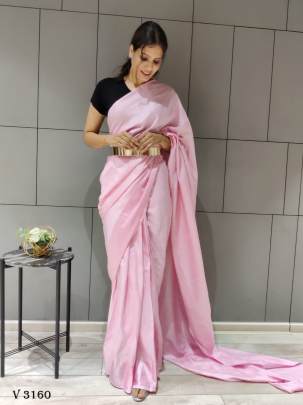Fancy Silk Saree In Baby Pink Color By Surati Fabric