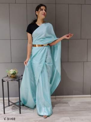 Fancy Silk Saree In Sky Color By Surati Fabric